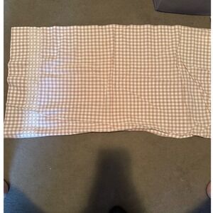 Vintage Gingham Check Pillowcase Tan White Eyelet Lace Trim Farmhouse Cottage